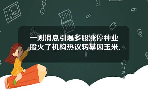 一则消息引爆多股涨停种业股火了机构热议转基因玉米.