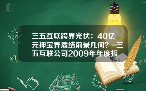 三五互联跨界光伏：40亿元押宝异质结前景几何？-三五互联公司2009年年度报告