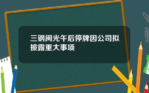 三钢闽光午后停牌因公司拟披露重大事项