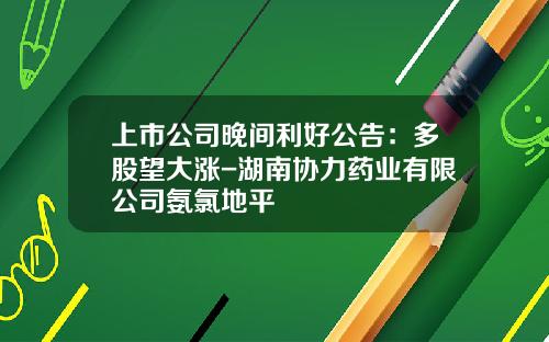 上市公司晚间利好公告：多股望大涨-湖南协力药业有限公司氨氯地平