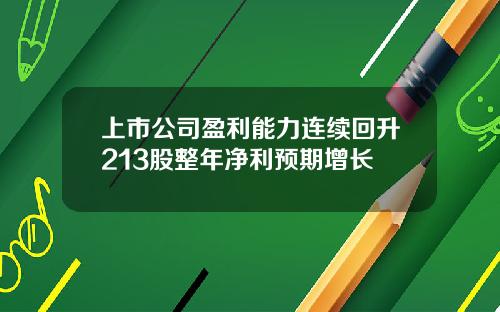 上市公司盈利能力连续回升213股整年净利预期增长