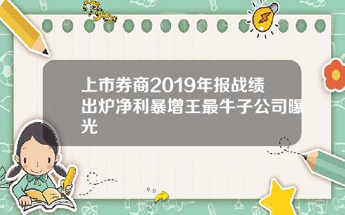 上市券商2019年报战绩出炉净利暴增王最牛子公司曝光