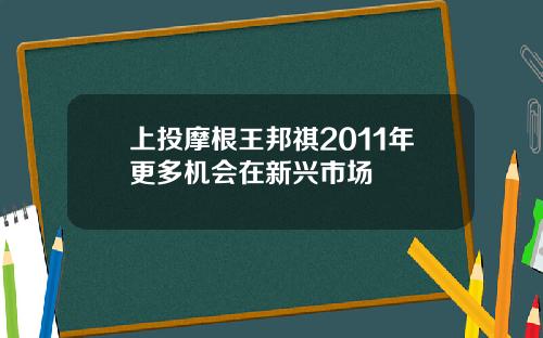 上投摩根王邦祺2011年更多机会在新兴市场