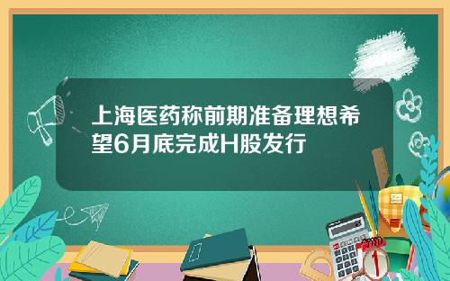 上海医药称前期准备理想希望6月底完成H股发行