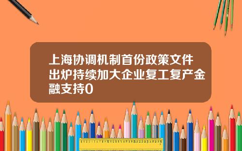 上海协调机制首份政策文件出炉持续加大企业复工复产金融支持0