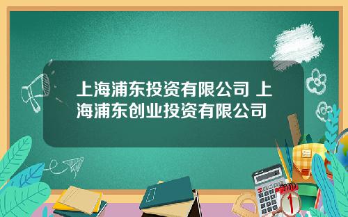 上海浦东投资有限公司 上海浦东创业投资有限公司