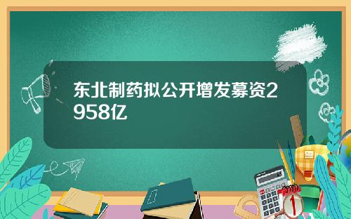 东北制药拟公开增发募资2958亿