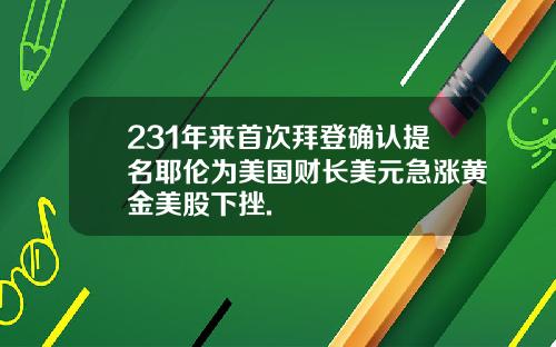 231年来首次拜登确认提名耶伦为美国财长美元急涨黄金美股下挫.