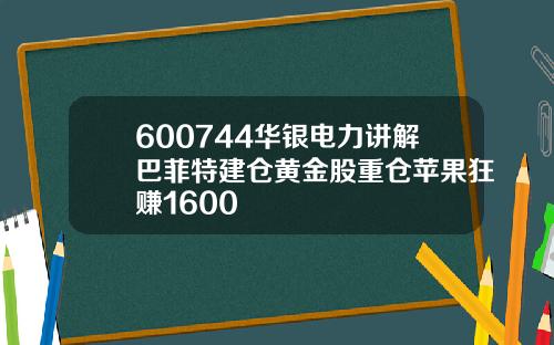 600744华银电力讲解巴菲特建仓黄金股重仓苹果狂赚1600