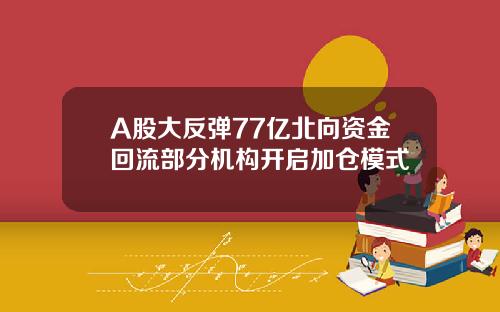 A股大反弹77亿北向资金回流部分机构开启加仓模式