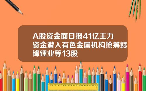 A股资金面日报41亿主力资金潜入有色金属机构抢筹赣锋锂业等13股