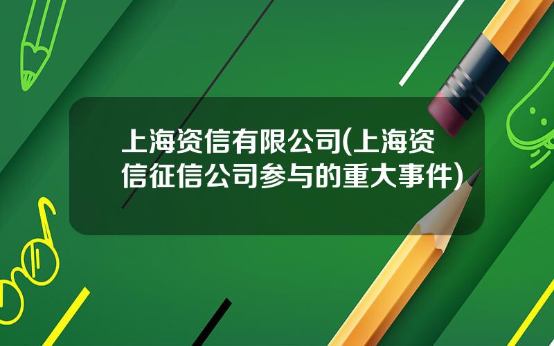 上海资信有限公司(上海资信征信公司参与的重大事件)