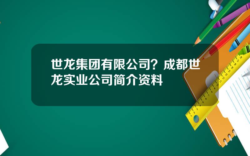 世龙集团有限公司？成都世龙实业公司简介资料