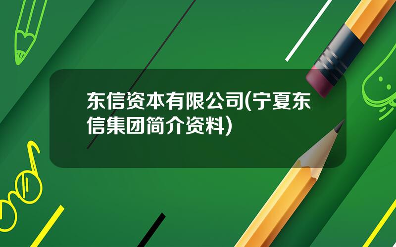 东信资本有限公司(宁夏东信集团简介资料)